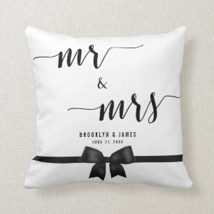 Mr. and Mrs. Black And White Wedding Pillows Bow