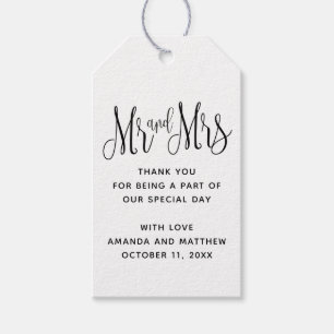 Mr and Mrs. Black and white wedding thank you Gift Tags
