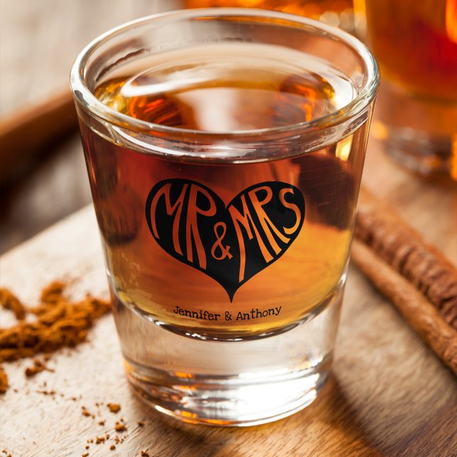 Mr and Mrs Black Heart Shape Wedding Shot Glass (Creator Uploaded)
