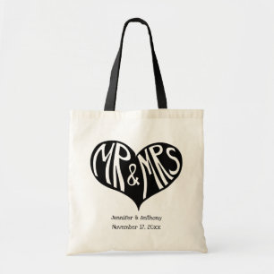 Mr and Mrs Black Heart Shape Wedding Tote Bag