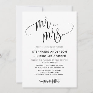 Mr and Mrs Black Lovely Script Typography Wedding Invitation