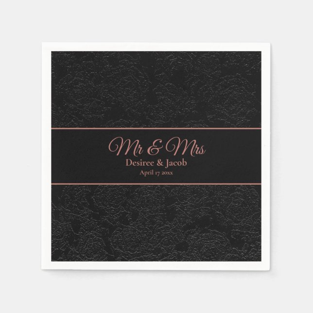Mr And Mrs Black Rose Gold Floral Elegant Modern Napkin (Front)