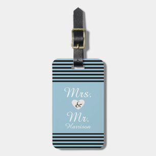 Mr. and Mrs. Blue Black Stripes Luggage Tag