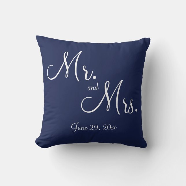 Mr. and Mrs. Blue Nautical Wedding Pillows (Front)