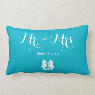 Mr. and Mrs. Blue White Seahorse Wedding Pillows