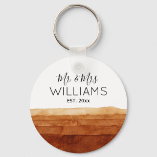 Mr. and Mrs. Boho Watercolor Abstract Desert    Key Ring