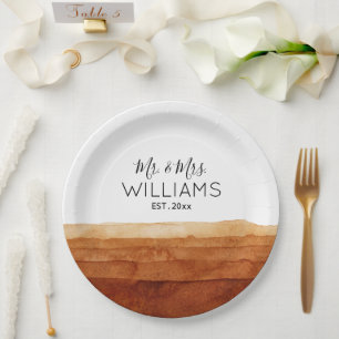 Mr. and Mrs. Boho Watercolor Abstract Desert   Paper Plate