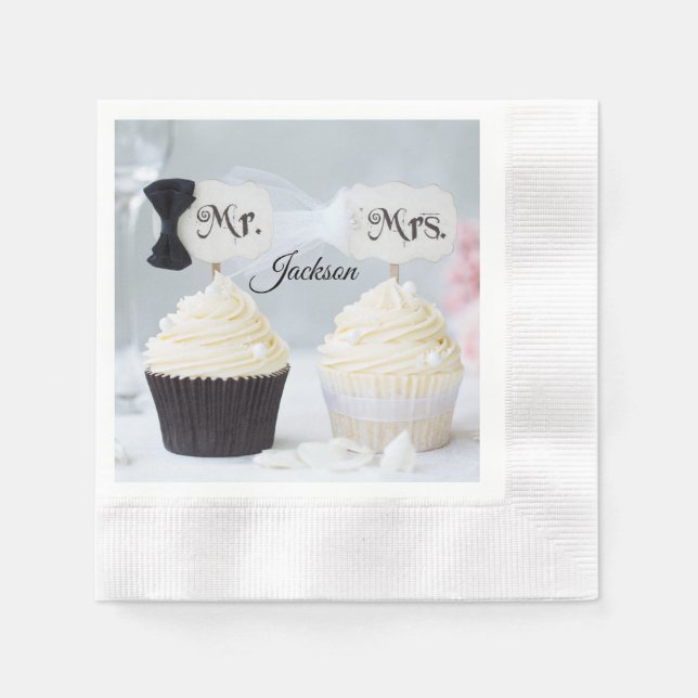 Mr. and Mrs. Bride and Groom Bridal Shower Napkins (Front)
