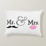 Mr and Mrs Bride And Groom Wedding Gift Decorative Cushion<br><div class="desc">Mr and Mrs pillow,  with lips and moustache detail .. perfect for the bride and groom on their wedding night,   wedding products from Ricaso

 lips vectorportal.com</div>