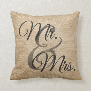 Mr and Mrs Burlap Wedding Personalised Cushion