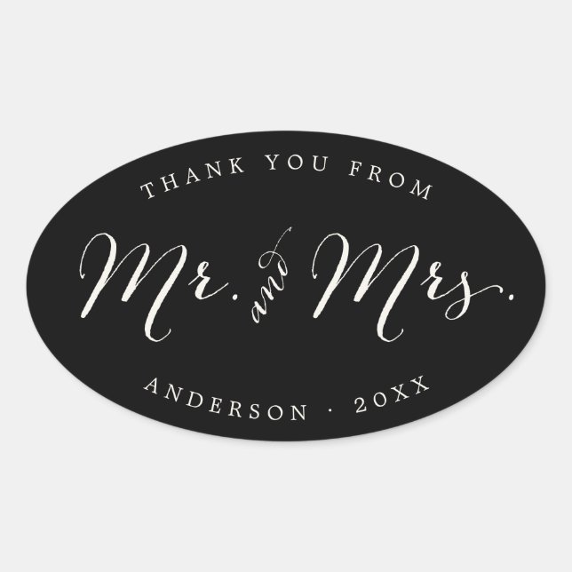 Mr and Mrs Calligraphy Script Wedding Stickers (Front)