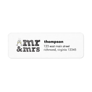 Mr and Mrs champagne glasses return label Return Address Label