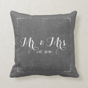 Mr. and Mrs. Charcoal Grey Chalkboard Pillow