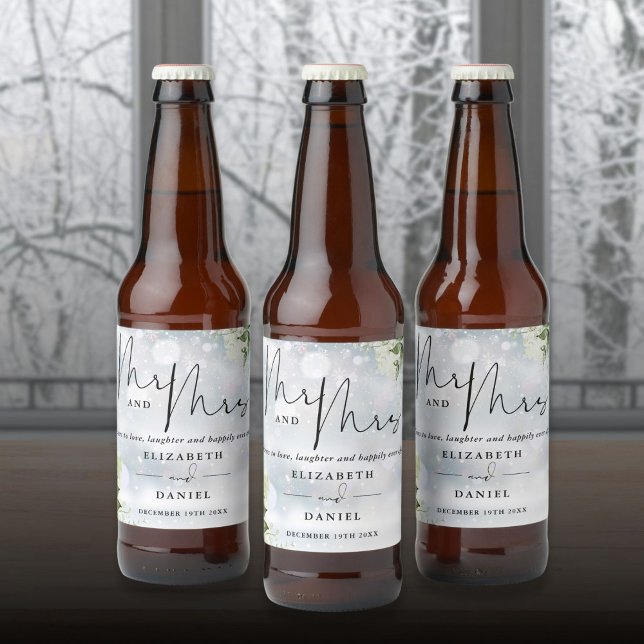 Mr And Mrs Cheers To Love Winter Wedding Beer Bottle Label (Mr And Mrs Cheers To Love Winter Wedding Beer Bottle Label)