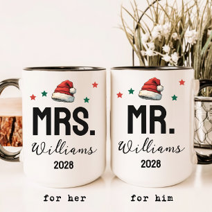 Mr. and Mrs. Christmas Mug Set, Custom Couple Gift