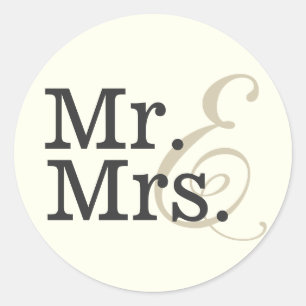Mr. and Mrs. Classy Ivory White Wedding Favour Classic Round Sticker