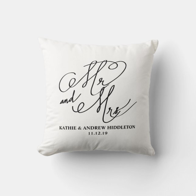 Mr And Mrs Classy Typography Script Wedding Cushion (Front)