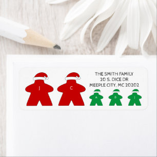 Mr. and Mrs. Claus and 3 Elves Red and Green Xmas Return Address Label