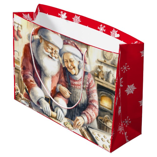 Mr and Mrs Claus Baking Cookies Christmas Large Gift Bag (Back Angled)