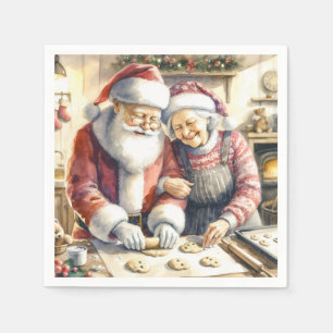 Mr and Mrs Claus Baking Cookies Custom Christmas Napkin