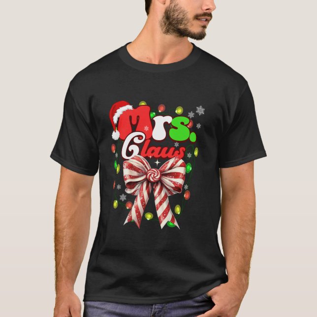 Mr and Mrs Claus Christmas Couples Coquette Bow Ca T-Shirt (Front)