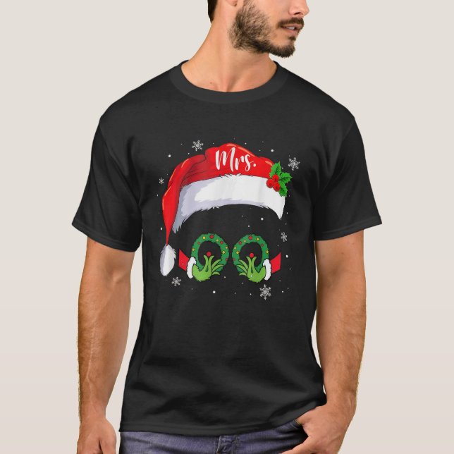 Mr and Mrs Claus Couples Matching Christmas Pajama T-Shirt (Front)