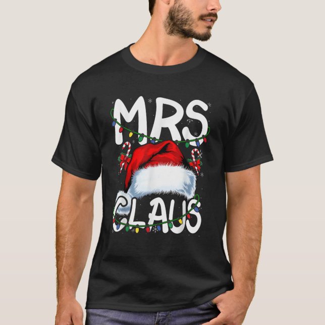 Mr and Mrs Claus Couples Matching Christmas Pajama T-Shirt (Front)