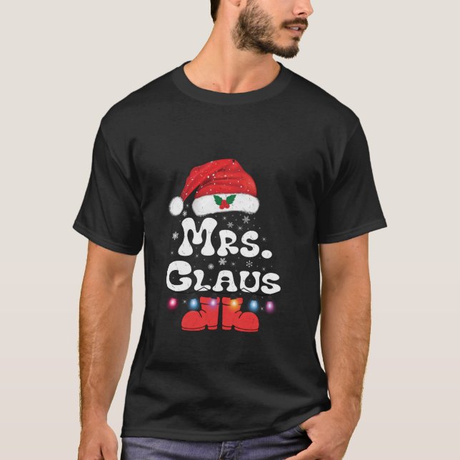Mr and Mrs Claus Couples Matching Christmas Pajama T-Shirt (Front)