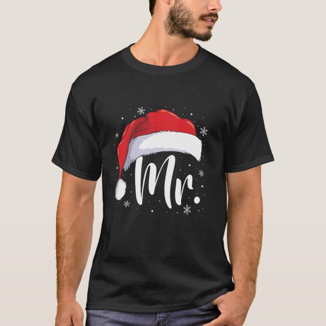 Mr and Mrs Claus Couples Matching Christmas Pajama T-Shirt (Front)