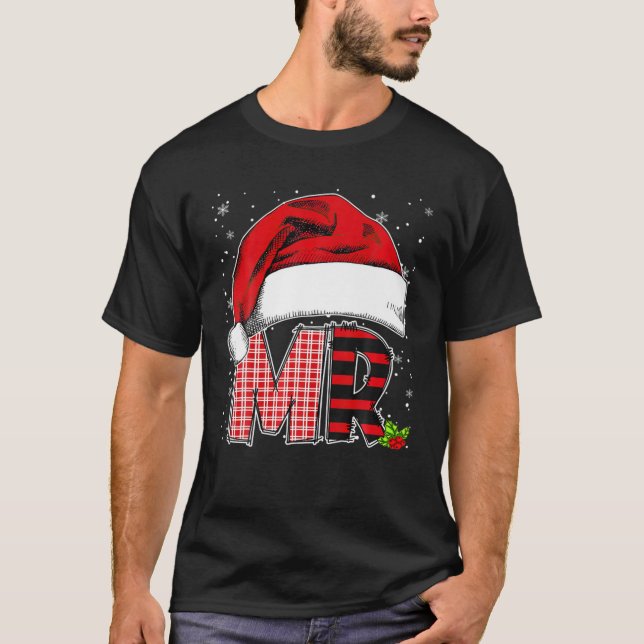Mr And Mrs Claus Couples Santa Hat Christmas Pajam T-Shirt (Front)