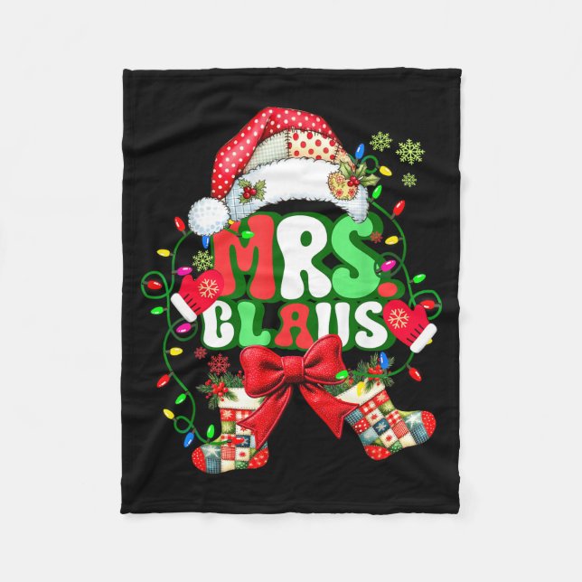 Mr And Mrs Claus Couples Santa Patchwork Christmas Fleece Blanket (Front)