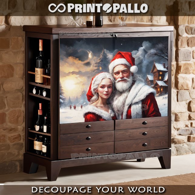 Mr and Mrs Claus in Christmas snow landscape Tissue Paper (Creator Uploaded)