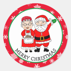 Mr and Mrs Claus, Santa Christmas Classic Round Sticker