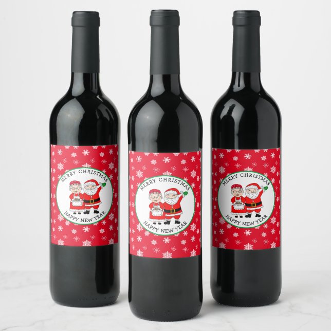 Mr and Mrs Claus, Santa Christmas Personalised Wine Label (Bottles)