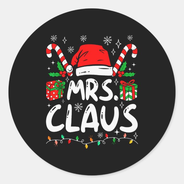 Mr And Mrs Claus Santa Hat Couples Family Christma Classic Round Sticker (Front)