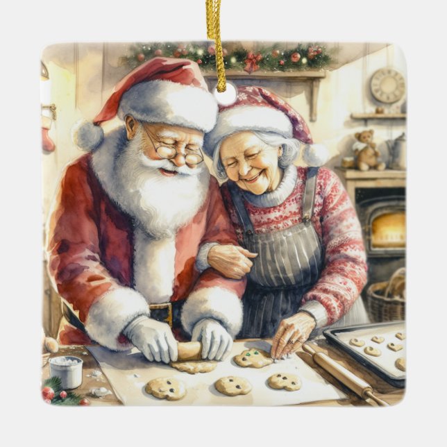 Mr and Mrs Clause Cute Christmas Personalised Ceramic Ornament (Front)