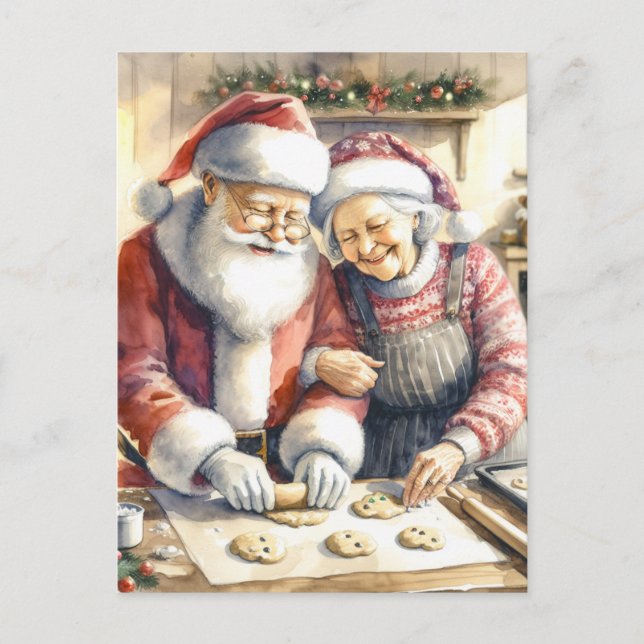 Mr and Mrs Clause Cute Christmas Personalised Holiday Postcard (Front)