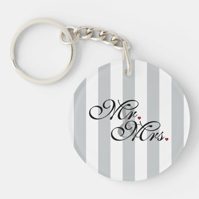 Mr. and Mrs. Click to Customise Colour Stripes Key Ring (Front)