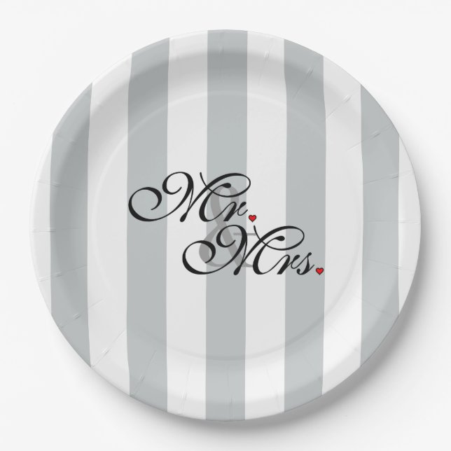 Mr. and Mrs. Click to Customise Colour Stripes Paper Plate (Front)
