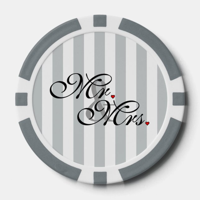 Mr. and Mrs. Click to Customise Colour Stripes Poker Chips (Front)
