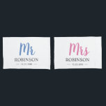 Mr and Mrs Couple Wedding Anniversary Husband Wife Pillowcase<br><div class="desc">Mr and Mrs typography pillowcases for her and for him,  personalised with their family name and wedding year. Great gift for bridal showers,  weddings,  anniversaries,  and other occasions.</div>