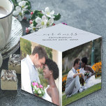 Mr and Mrs Custom 4 Wedding Photo Cube<br><div class="desc">Lovely wedding photo gift which you can personalise with 4 photos, the newylwed couple's last name and their wedding date. The photo template is set up ready for you to add 4 of your favourite photos around the sides of the cuble. The top face is a soft blue grey with...</div>