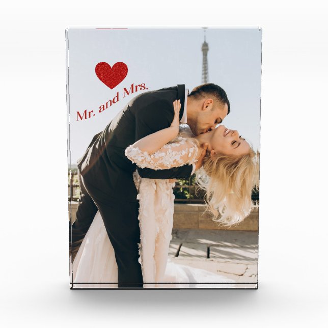 Mr. and Mrs. Custom Photo Red Heart Clear Block (Front)