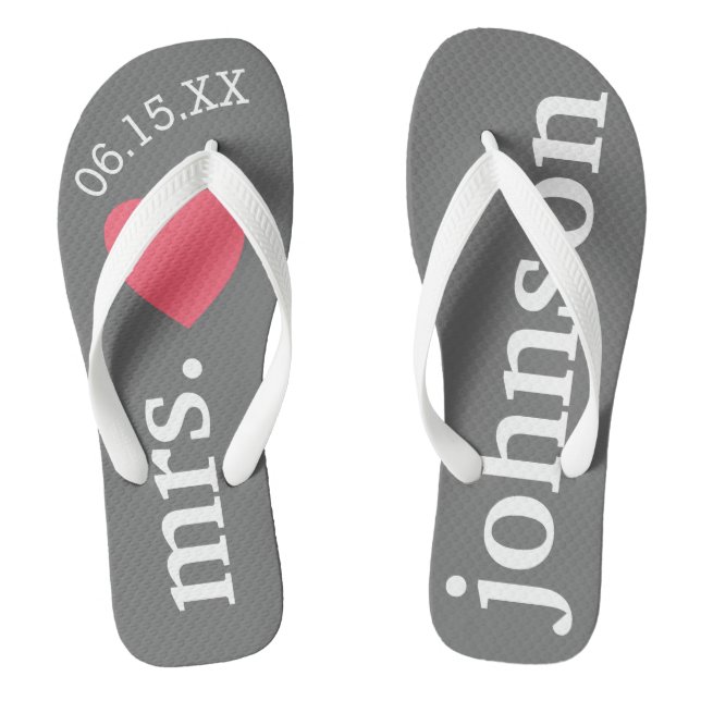 Mr. and Mrs. Custom Text Honeymoon with Heart Thongs (Footbed)