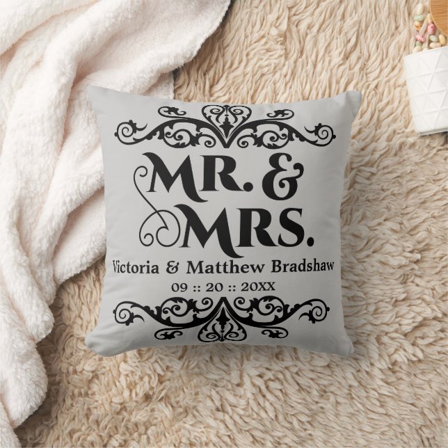 Mr. and Mrs. Customisable Background Colour Weddin Cushion (Blanket)