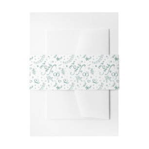 Mr and mrs cute doodles sage green invitation belly band