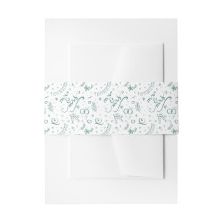 Mr and mrs cute doodles sage green invitation belly band
