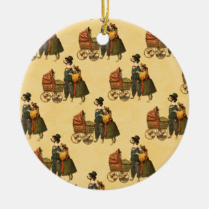 Mr and Mrs Dog and Puppy Vintage Wallpaper 1899 Ceramic Tree Decoration