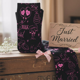 Mr and Mrs Doodle Just Married Pink Monogram Socks
