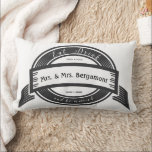 Mr. and Mrs. Eat Drink and Be Married Wedding Lumbar Cushion<br><div class="desc">Mr. and Mrs. Eat Drink and Be Married Wedding Pillow in Black and White. You Can Personalise this Beautiful Vintage Bisto Style Aesthetic Pillow to say anything you like for the Bride (Wedding Reception or Newlywed Gift) or Wife (2nd Anniversary Gift) or buy two one Mrs. and one Mr. for...</div>